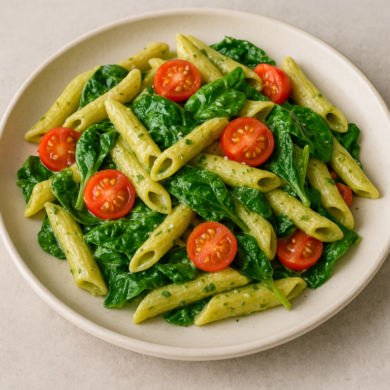 Creamy Pesto Pasta with Cherry Tomatoes and Spinach