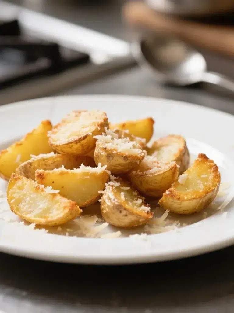 Crispy garlic Parmesan potatoes baked to perfection