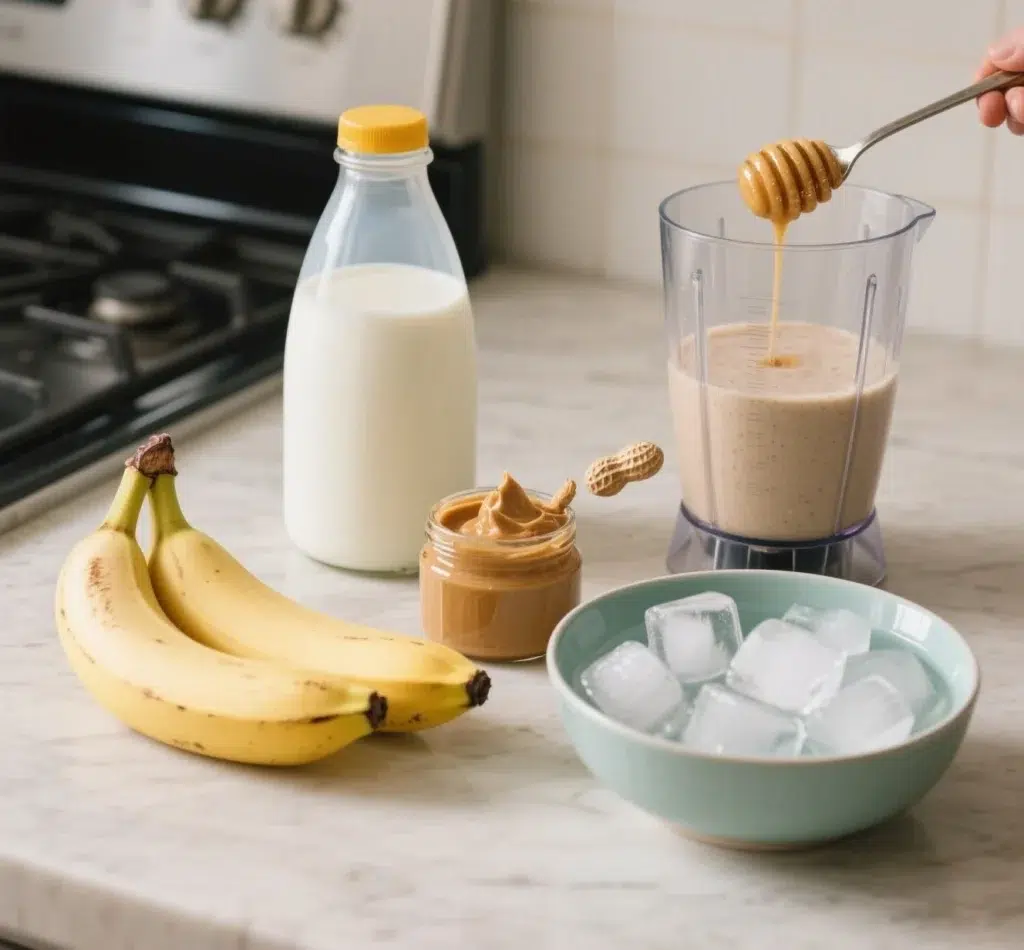 Banana and peanut butter smoothie ingredients