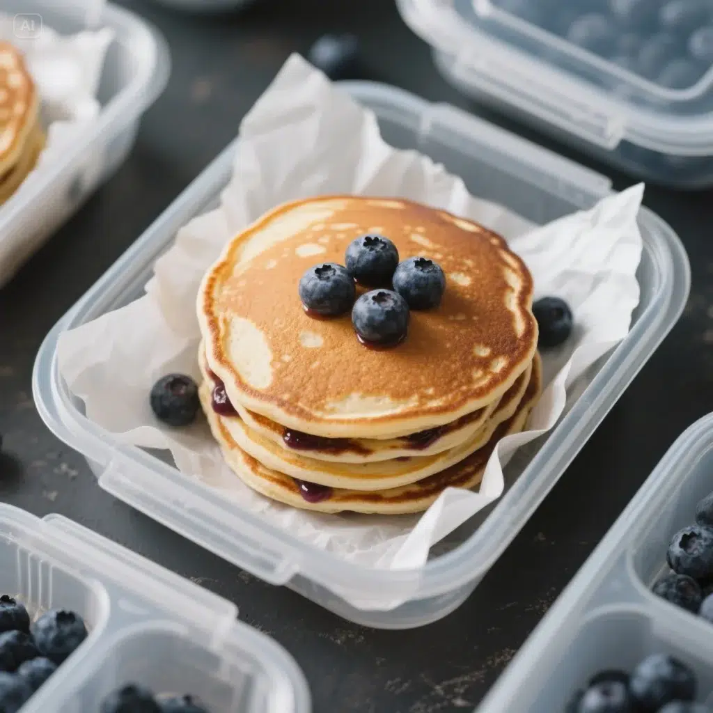 Blueberry pancakes meal prep and storage