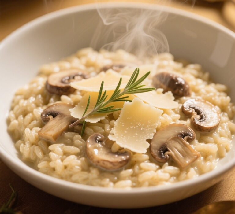 Creamy mushroom risotto with Parmesan and thyme