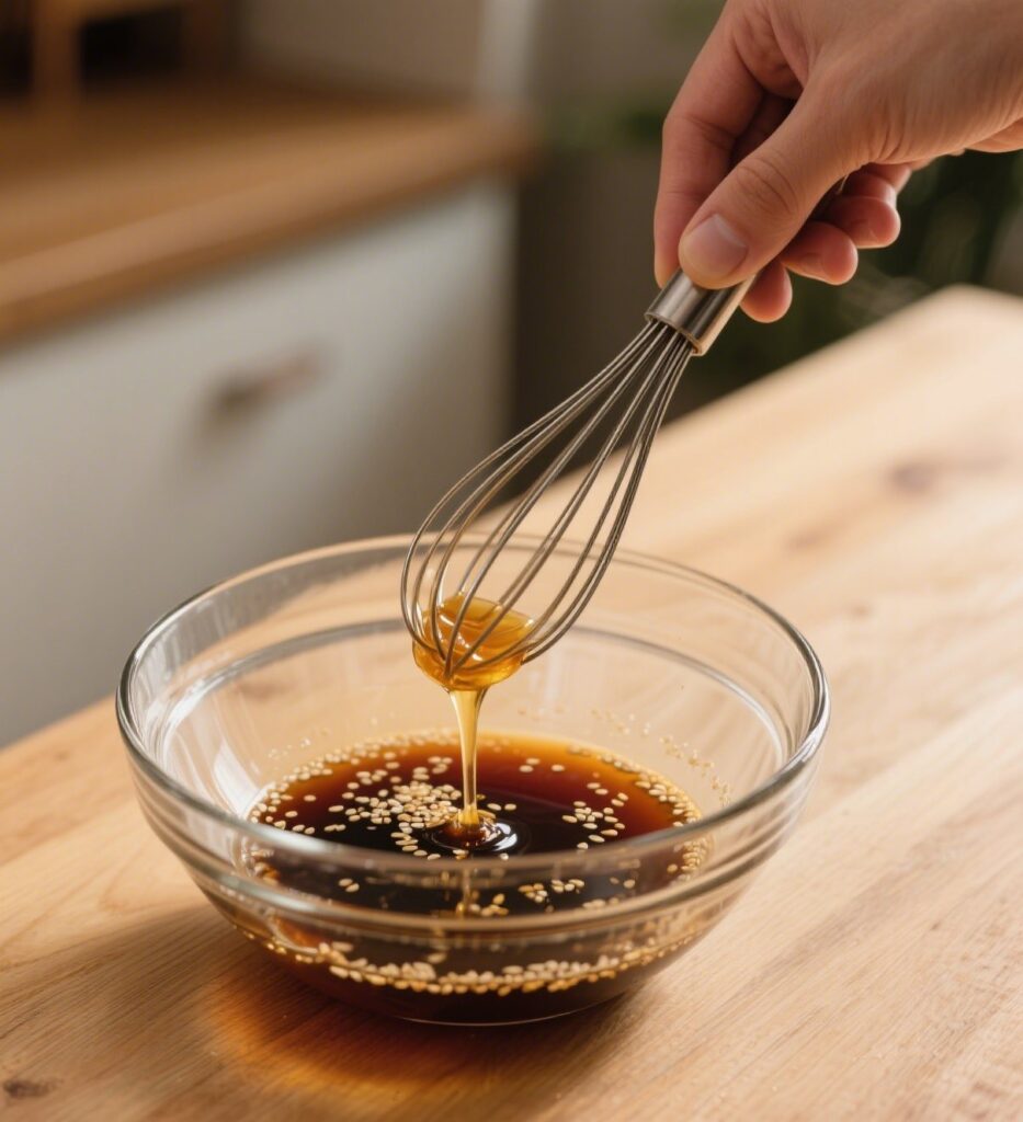 Preparing honey soy glaze for salmon