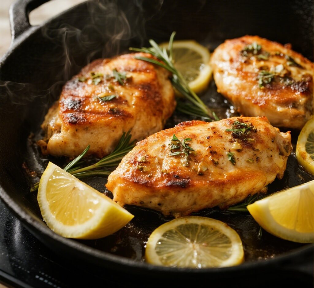 Chicken Cutlets Cooking with Lemon and Garlic
