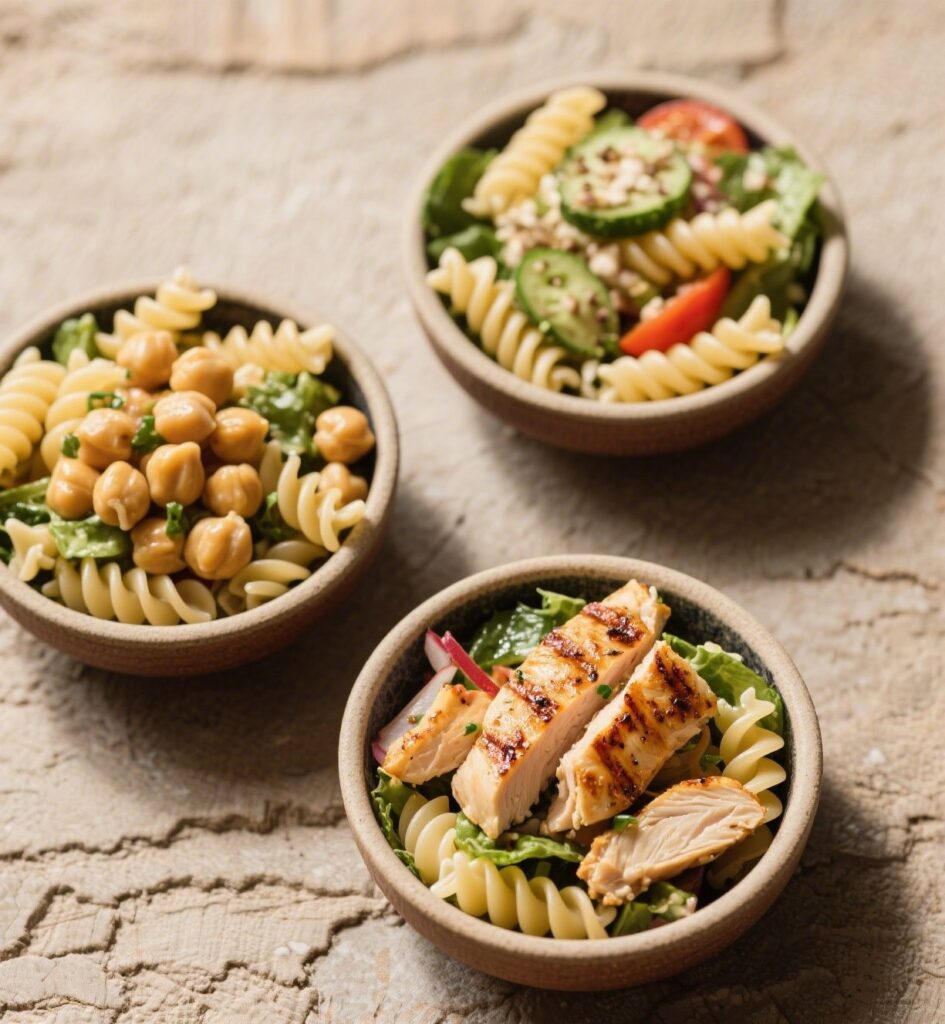 Rainbow veggie pasta salad variations
