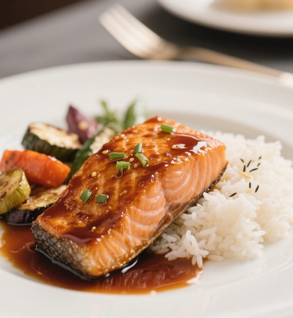 Serving suggestion for honey soy salmon