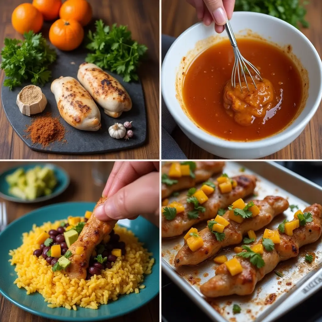 Step-by-step cooking process for Cilantro Orange Chicken with Rice and Beans