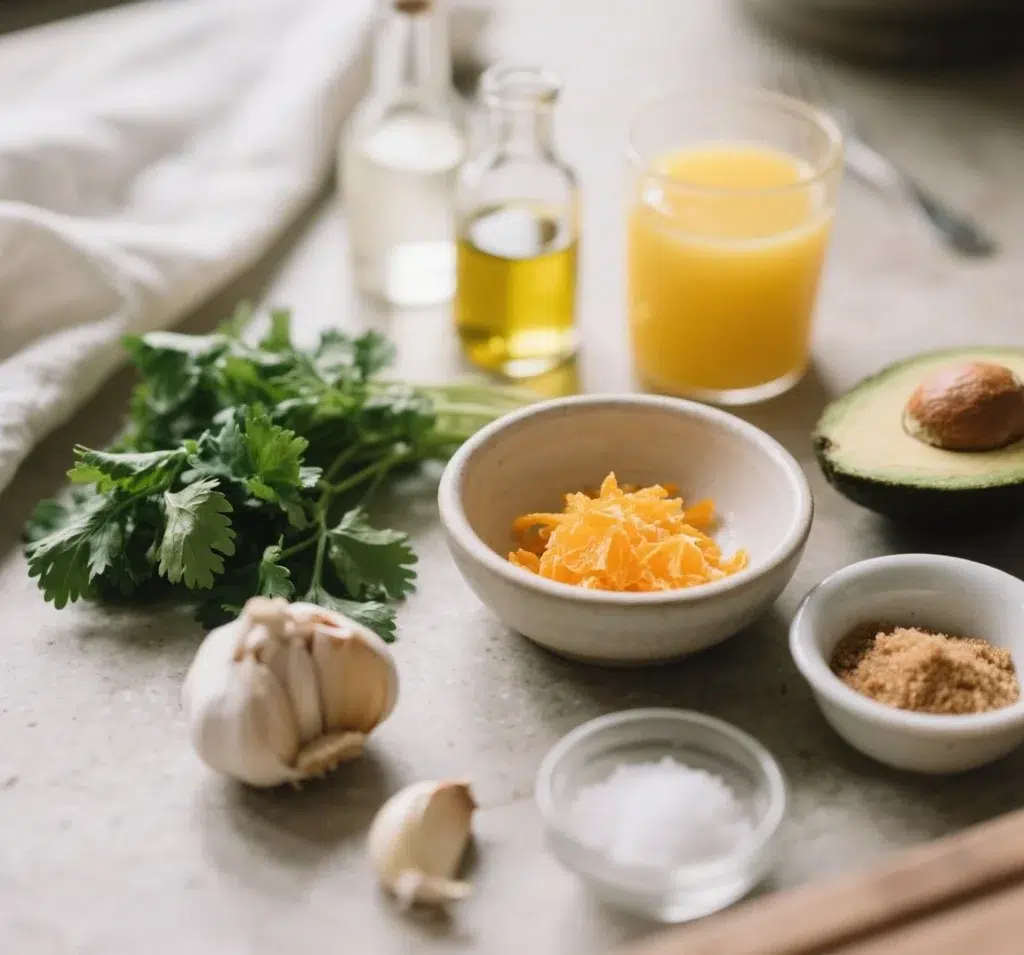 Ingredients for cilantro orange chicken marinade