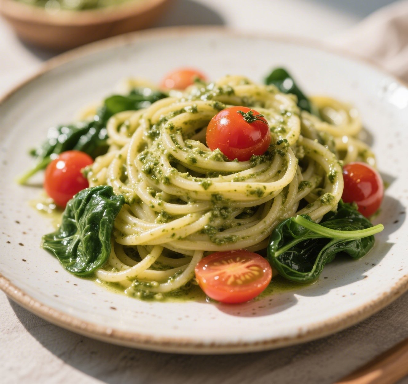 Creamy Pesto Pasta with Cherry Tomatoes and Spinach