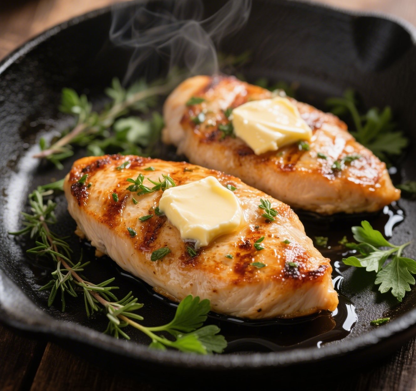 Grilled Chicken with Garlic Herb Butter served with vegetables