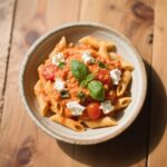 one pot creamy tomato pasta with fresh basil and vegan cream cheese
