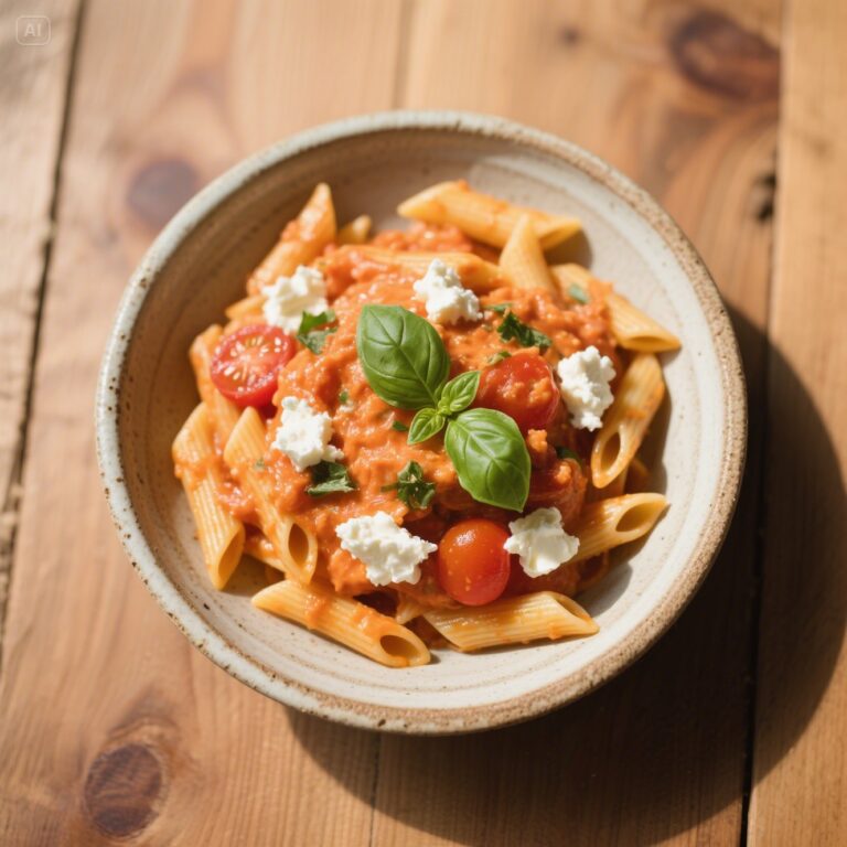 one pot creamy tomato pasta with fresh basil and vegan cream cheese