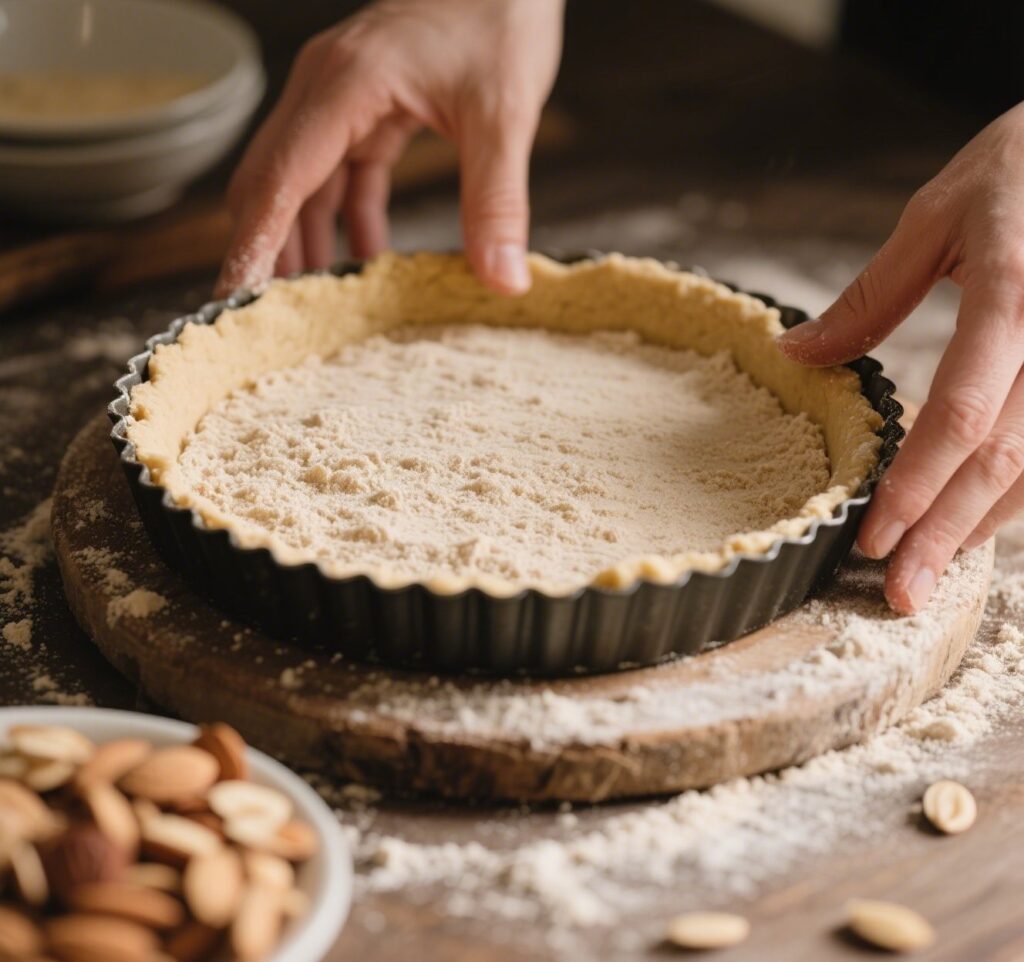  Pressing almond flour crust for chocolate tart