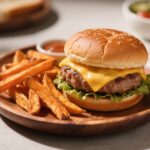 Juicy turkey burger with crispy sweet potato fries
