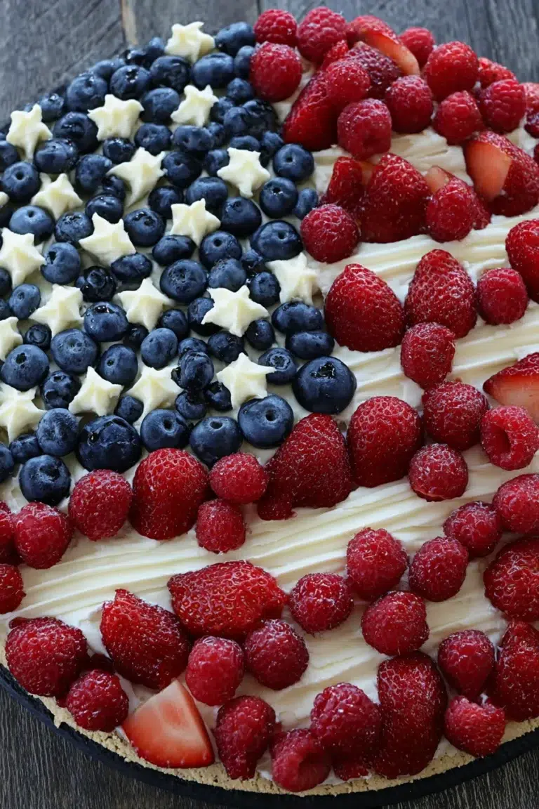 Americain Flag Fruit Pizza Close-Up - Festive Dessert Delight