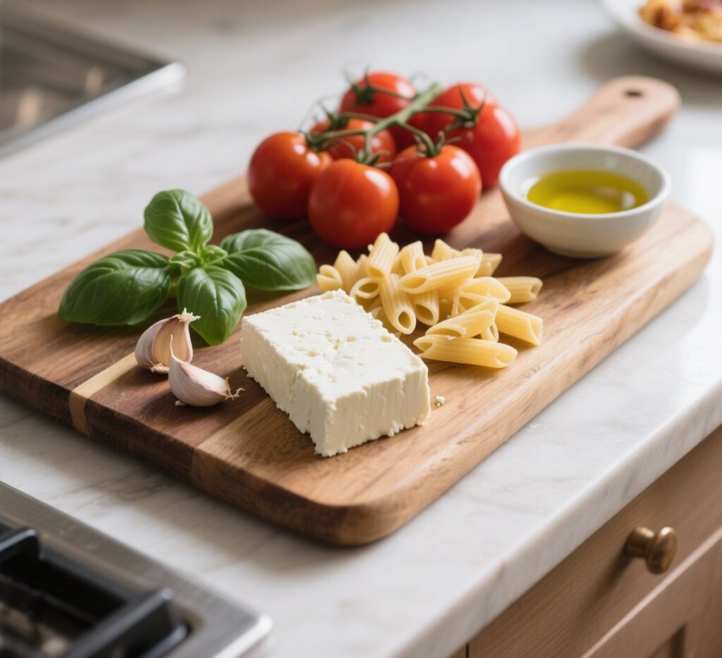 ingredients for baked feta pasta