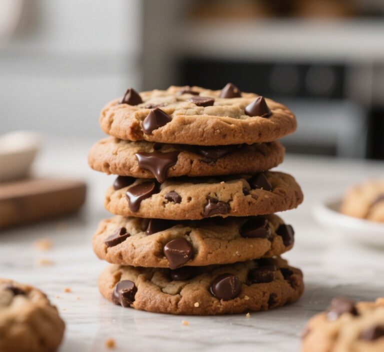 Freshly baked chocolate chip cookies with melty chocolate chips
