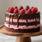 Chocolate Raspberry Cake with ganache and fresh raspberries
