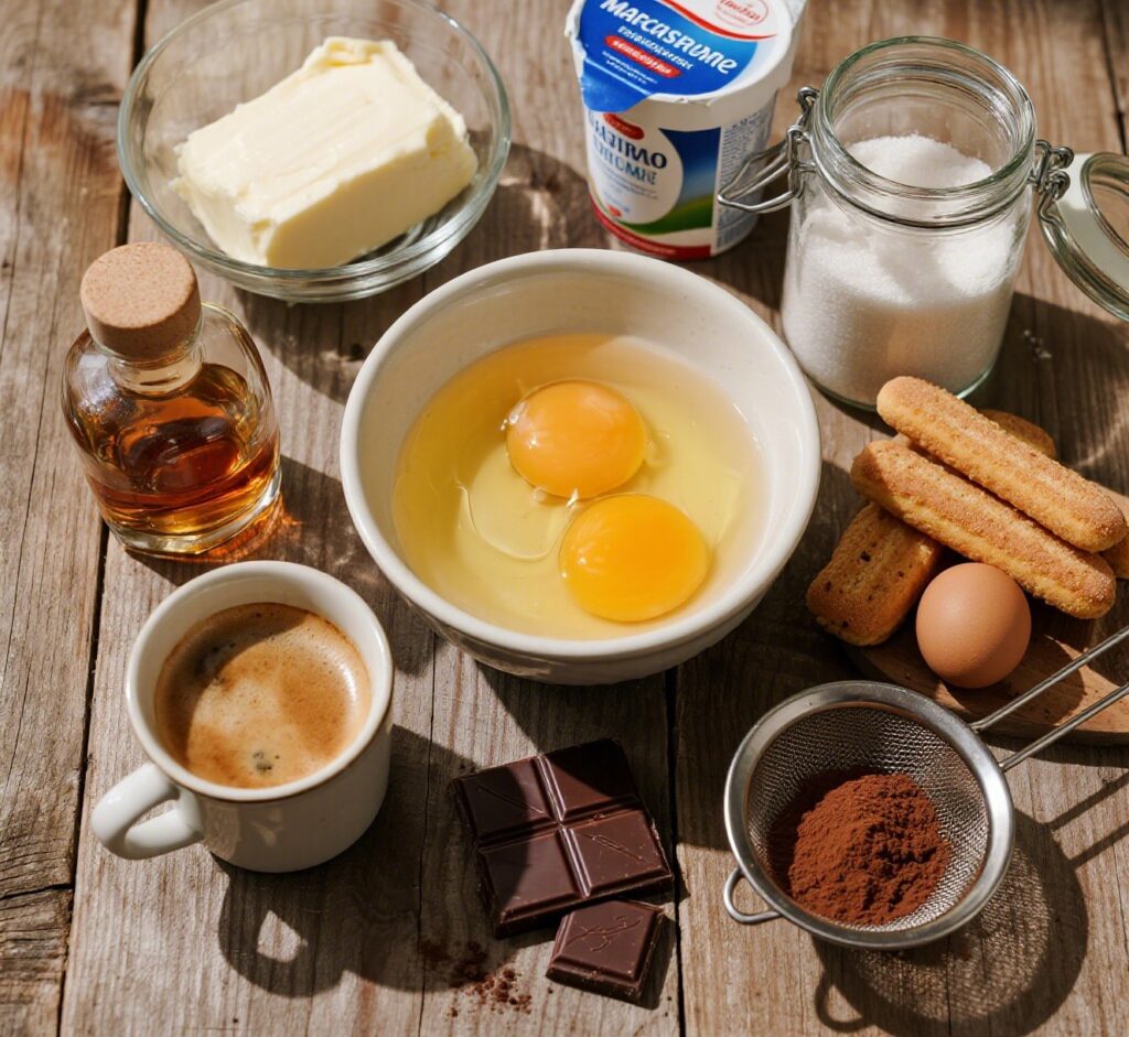 Ingredients for chocolate tiramisu recipe