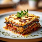 Classic Greek Eggplant Moussaka Plated Ready to Serve