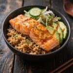 Crispy Bang Bang Salmon Bowl with Avocado and Sauce