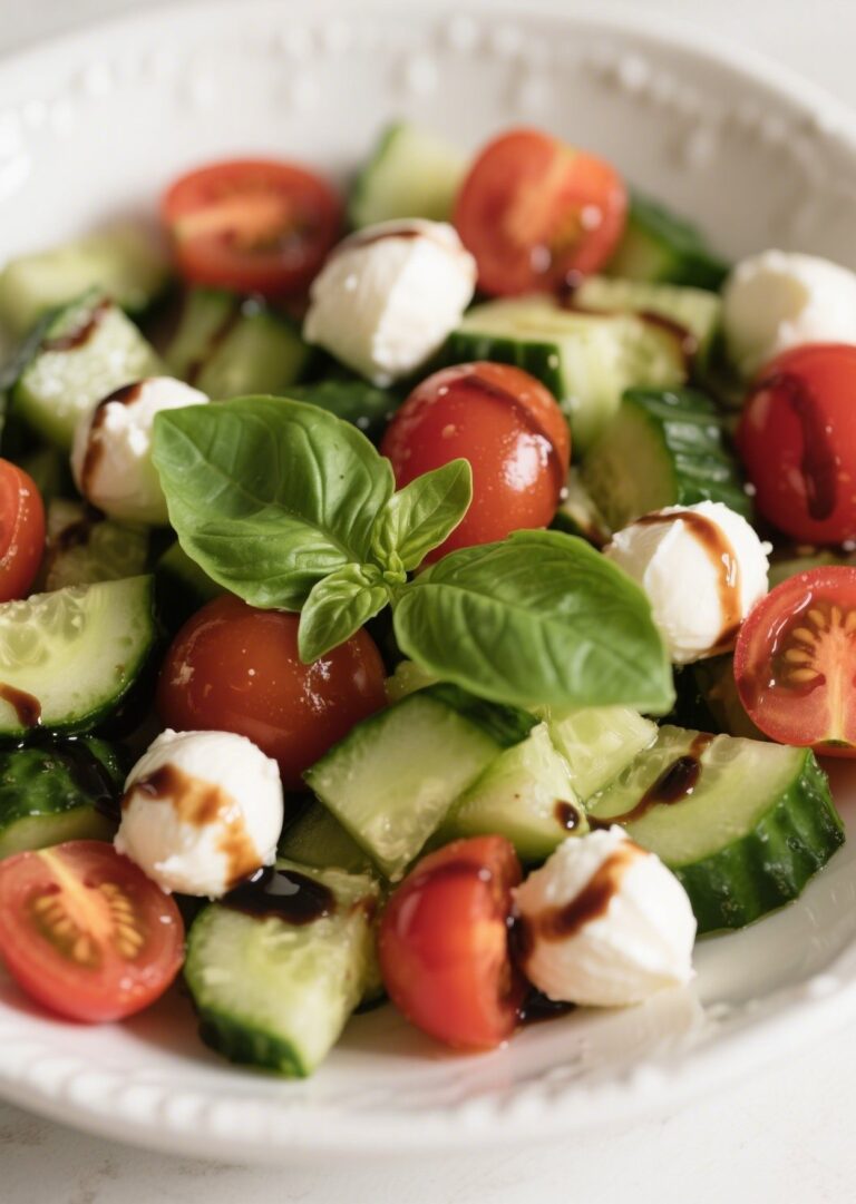 Cucumber Caprese Salad with mozzarella and cherry tomatoes