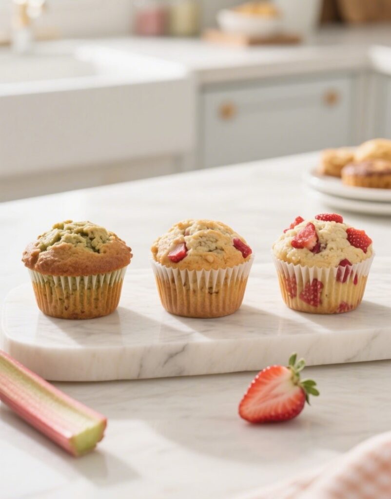 Rhubarb muffin variations on display