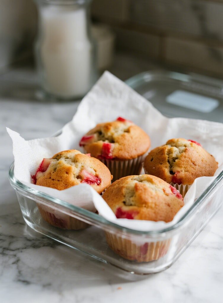 Storing rhubarb muffins in airtight container